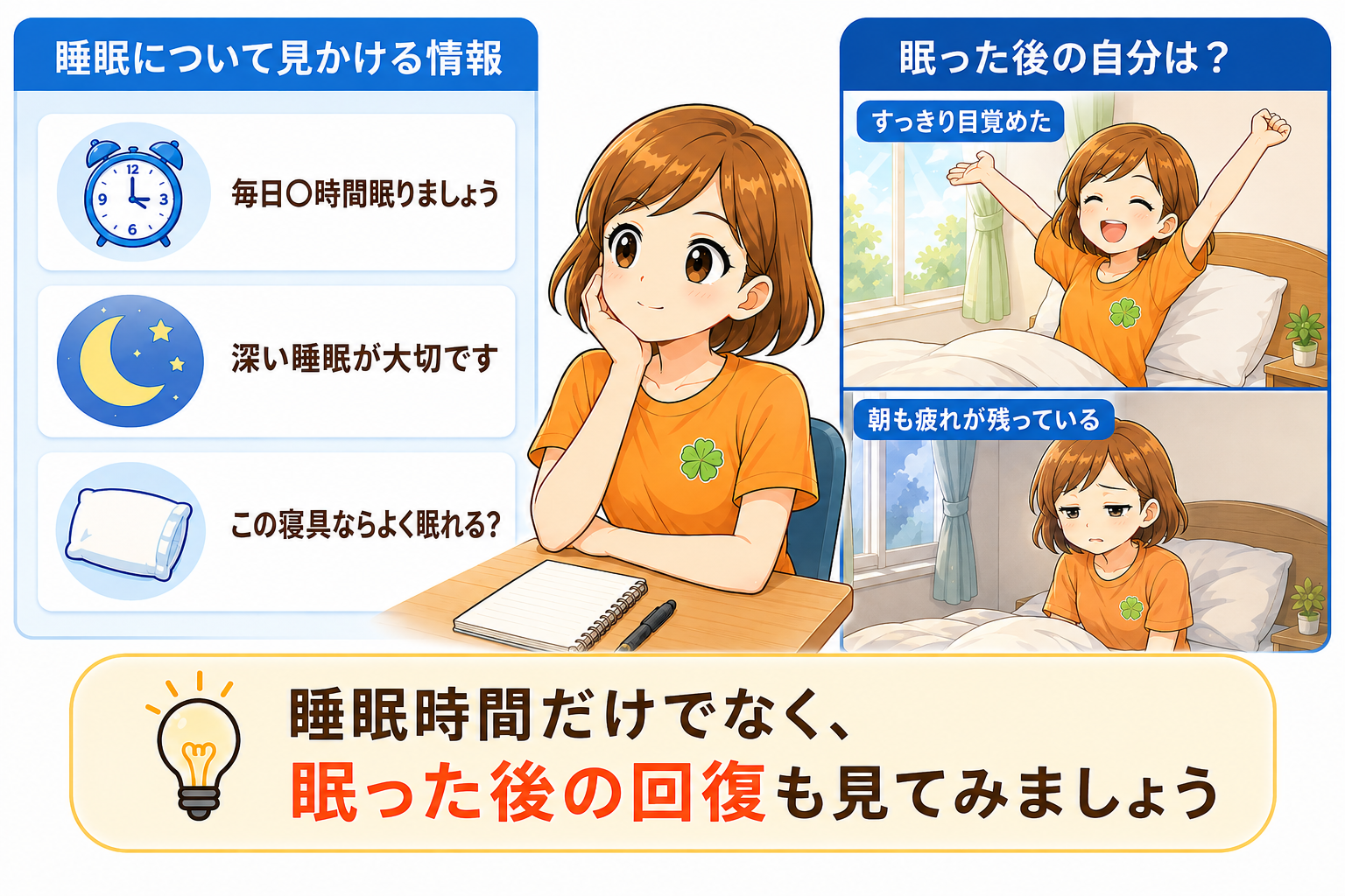 自分に合った睡眠について考えるイラスト