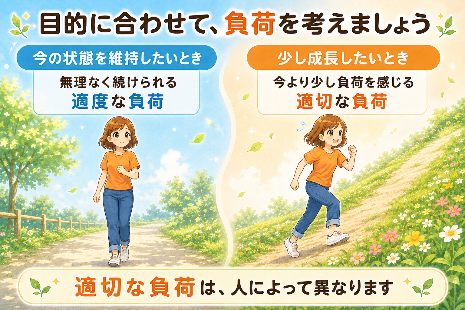 自分に合った適切な負荷を考えるイラスト