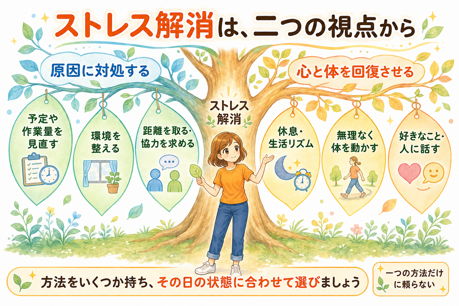 ストレスを解消し回復につなげるイラスト