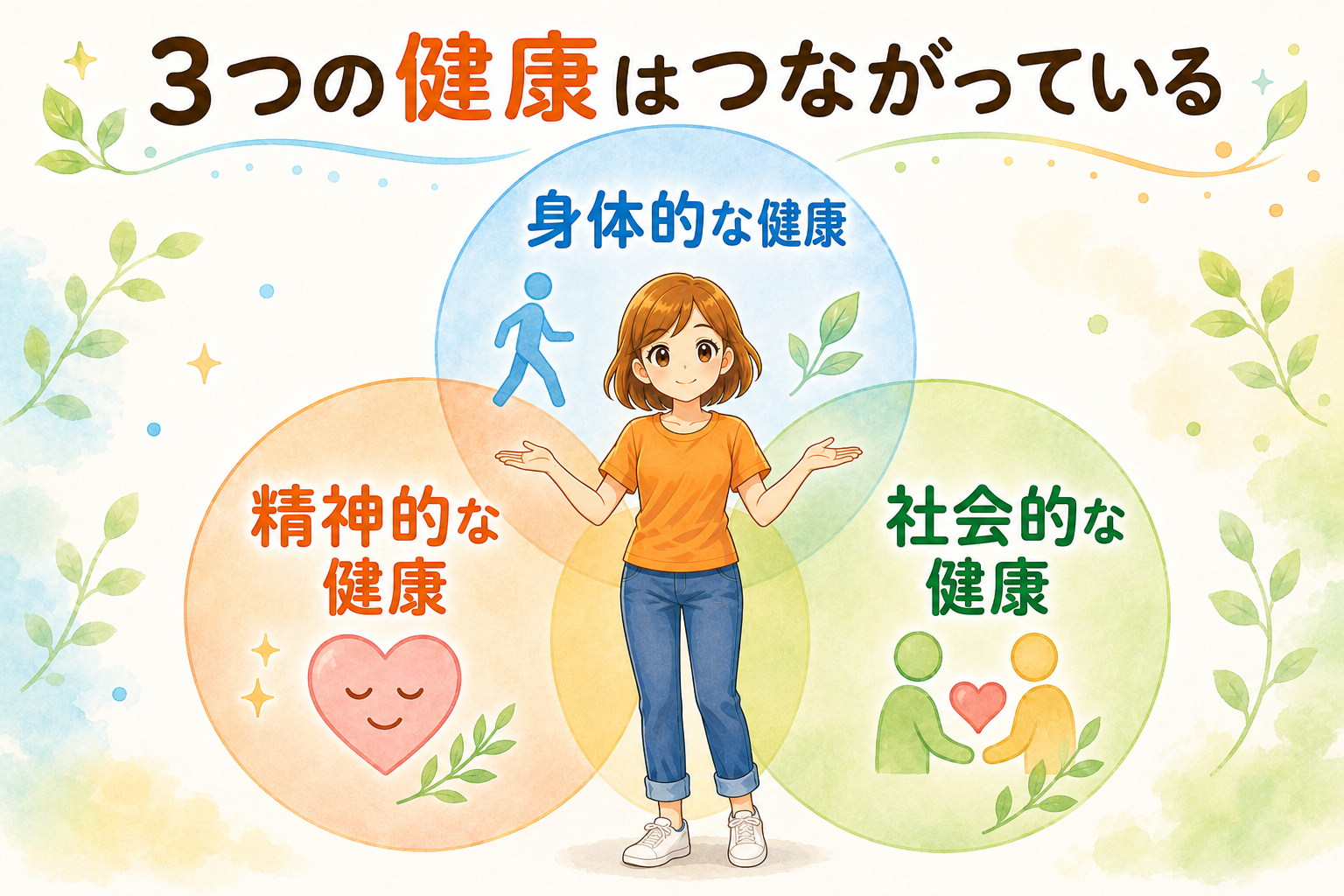 身体的・精神的・社会的な健康を表すイラスト